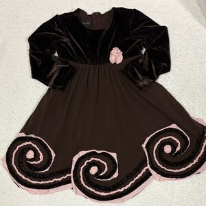 Isobella & Chloe Brown and Pink Formal Dress velvet long sleeve size 5